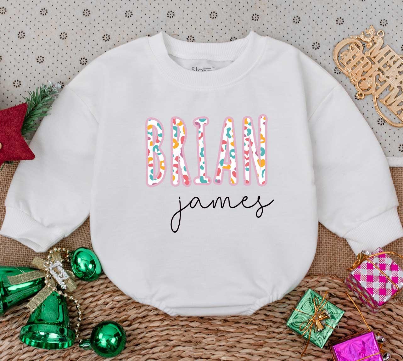 Personalized Christmas Baby Romper: Brian & james Name Sweater Outfit, First Christmas Outfit, Custom Newborn Gift, Soft Holiday Romper Sweatshirt 135chars