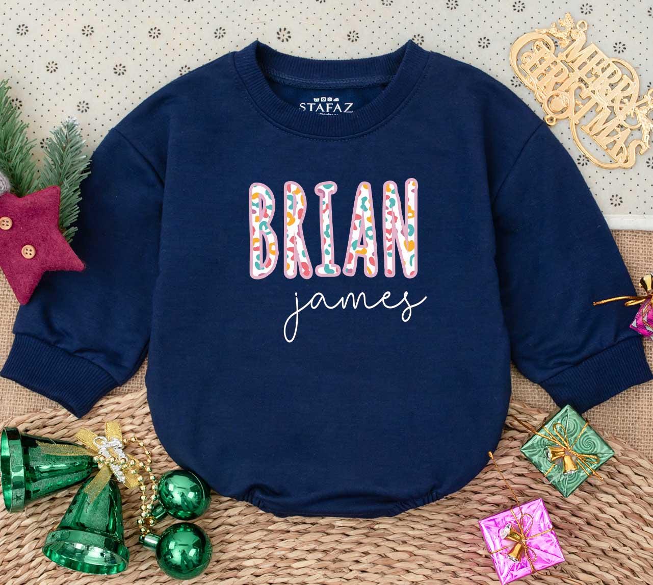 Personalized Christmas Baby Romper: Brian & james Name Sweater Outfit, First Christmas Outfit, Custom Newborn Gift, Soft Holiday Romper Sweatshirt 135chars