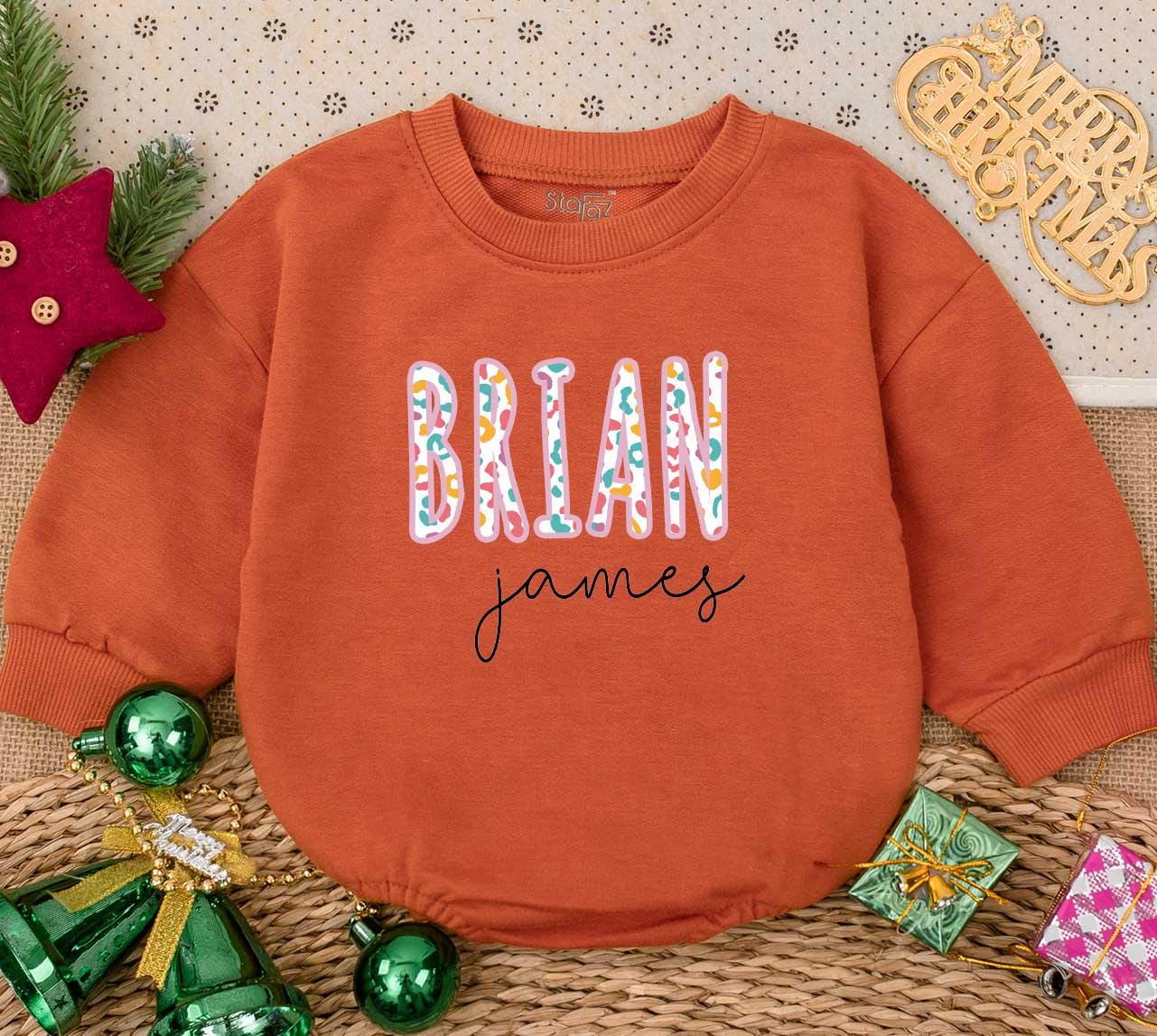 Personalized Christmas Baby Romper: Brian & james Name Sweater Outfit, First Christmas Outfit, Custom Newborn Gift, Soft Holiday Romper Sweatshirt 135chars