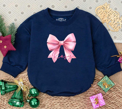 Personalized Rosy Bow Baby Romper - Custom Name Pink Outfit, Cute Girly Clothes, Newborn Girl Gift, Soft Cotton Bodysuit, Holiday Baby Shower Keepsake (139)