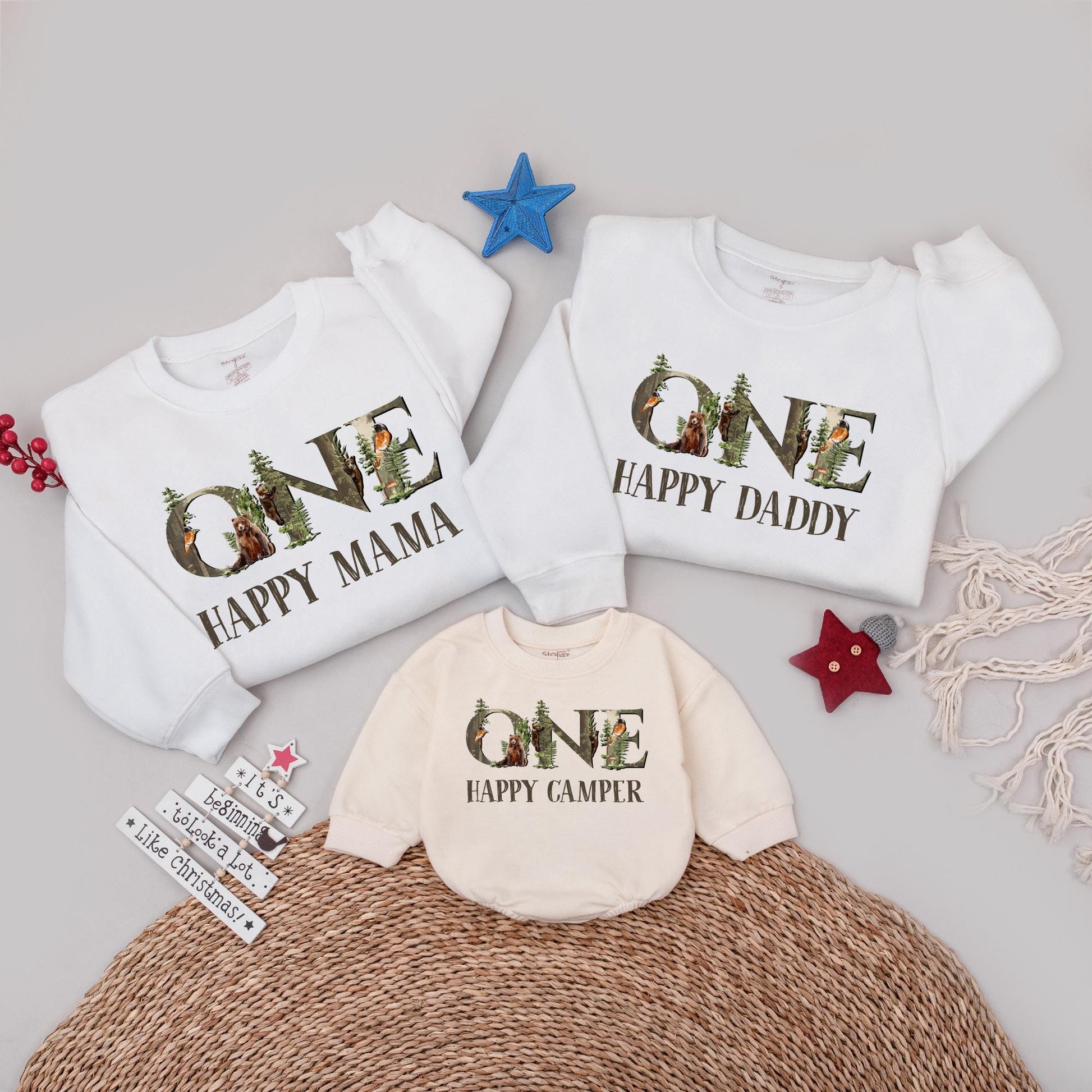 One Happy Camper First Birthday Shirt Matching Family Tees Rustic Woodland 1st Birthday Outfit for Boy or Girl, Camp Party Clothes, Soft Cotton (139)