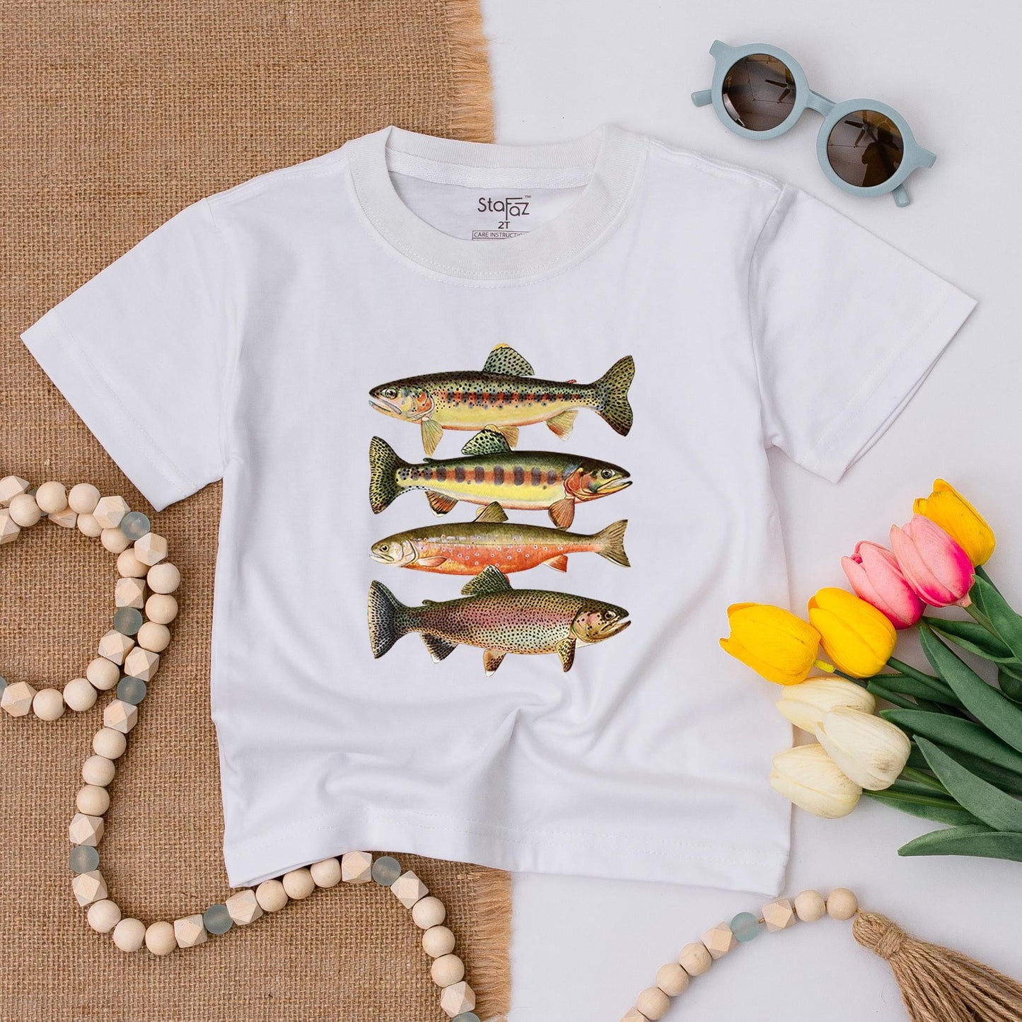Trout Stacker Toddler Shirt Vintage Fish Design Adventure Kids Tee Fishing with Dad Gift Freshwater Species Cotton Tee