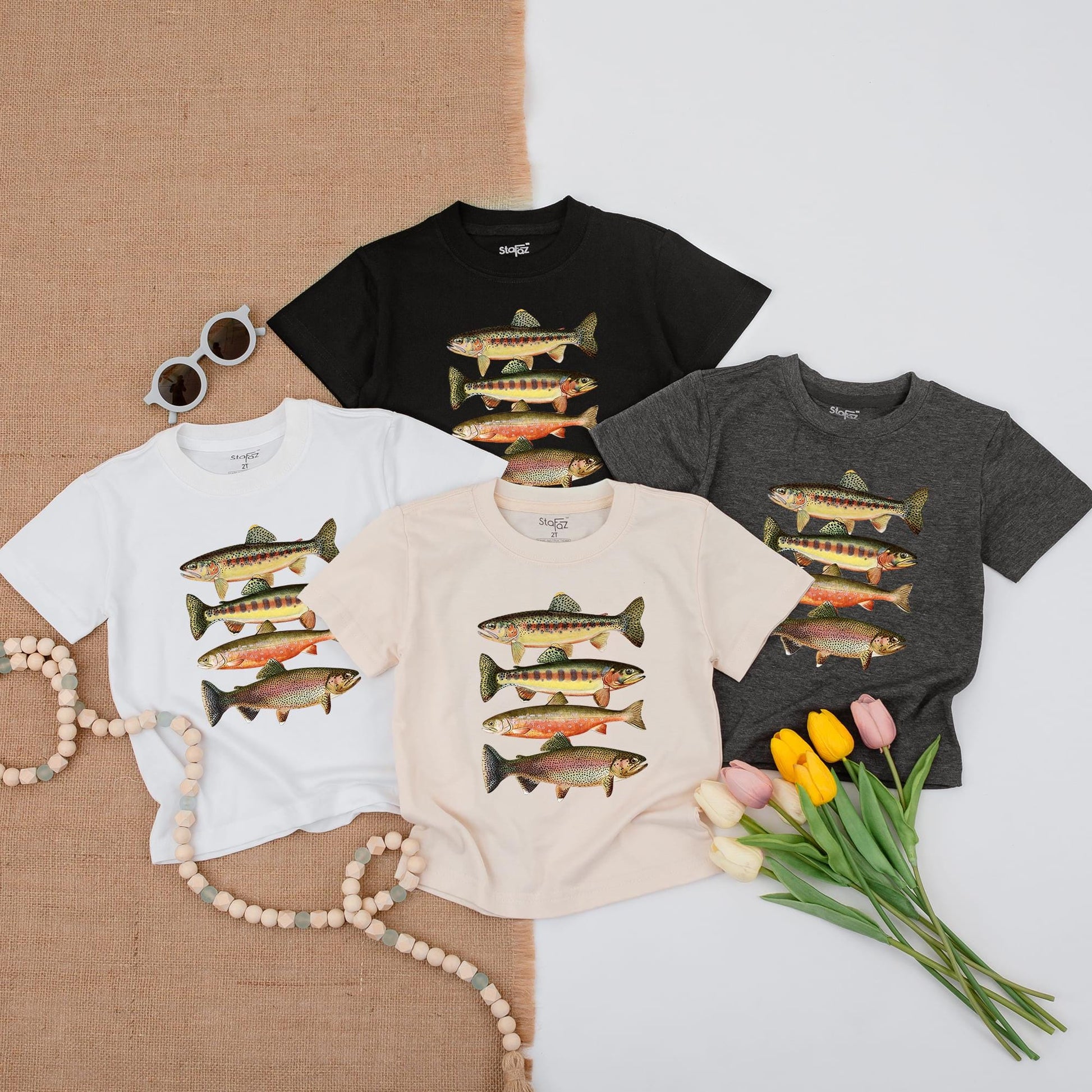 Trout Stacker Toddler Shirt Vintage Fish Design Adventure Kids Tee Fishing with Dad Gift Freshwater Species Cotton Tee