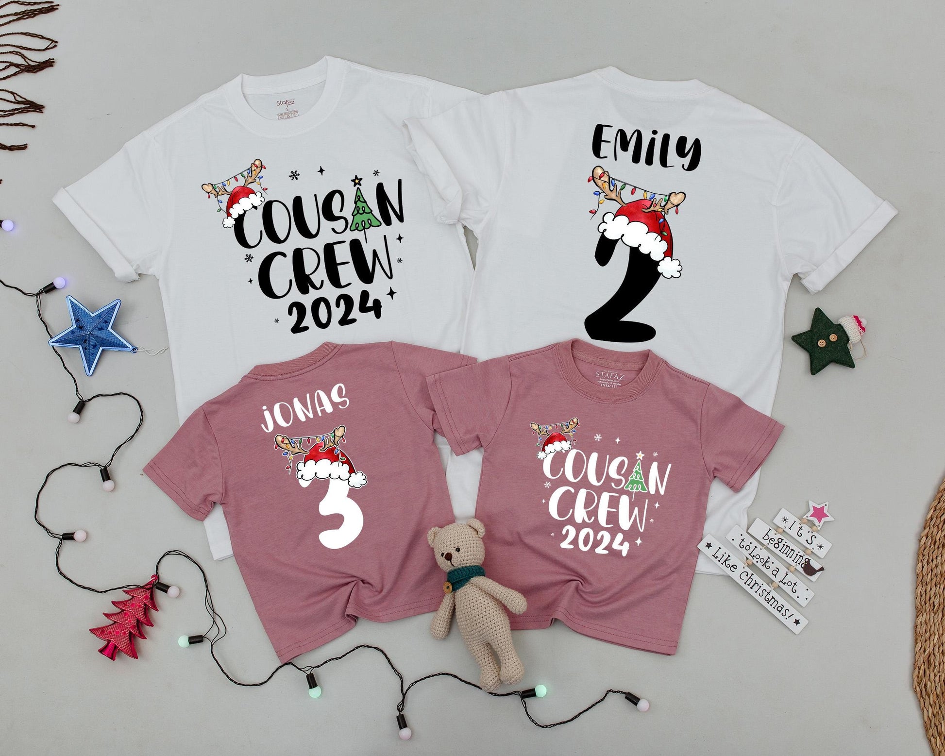 Matching Christmas Cousin Crew 2024 Shirts, Custom Name & Number Family Holiday Tees, Cute Christmas Morning Outfit for Baby Toddler Soft Cotton