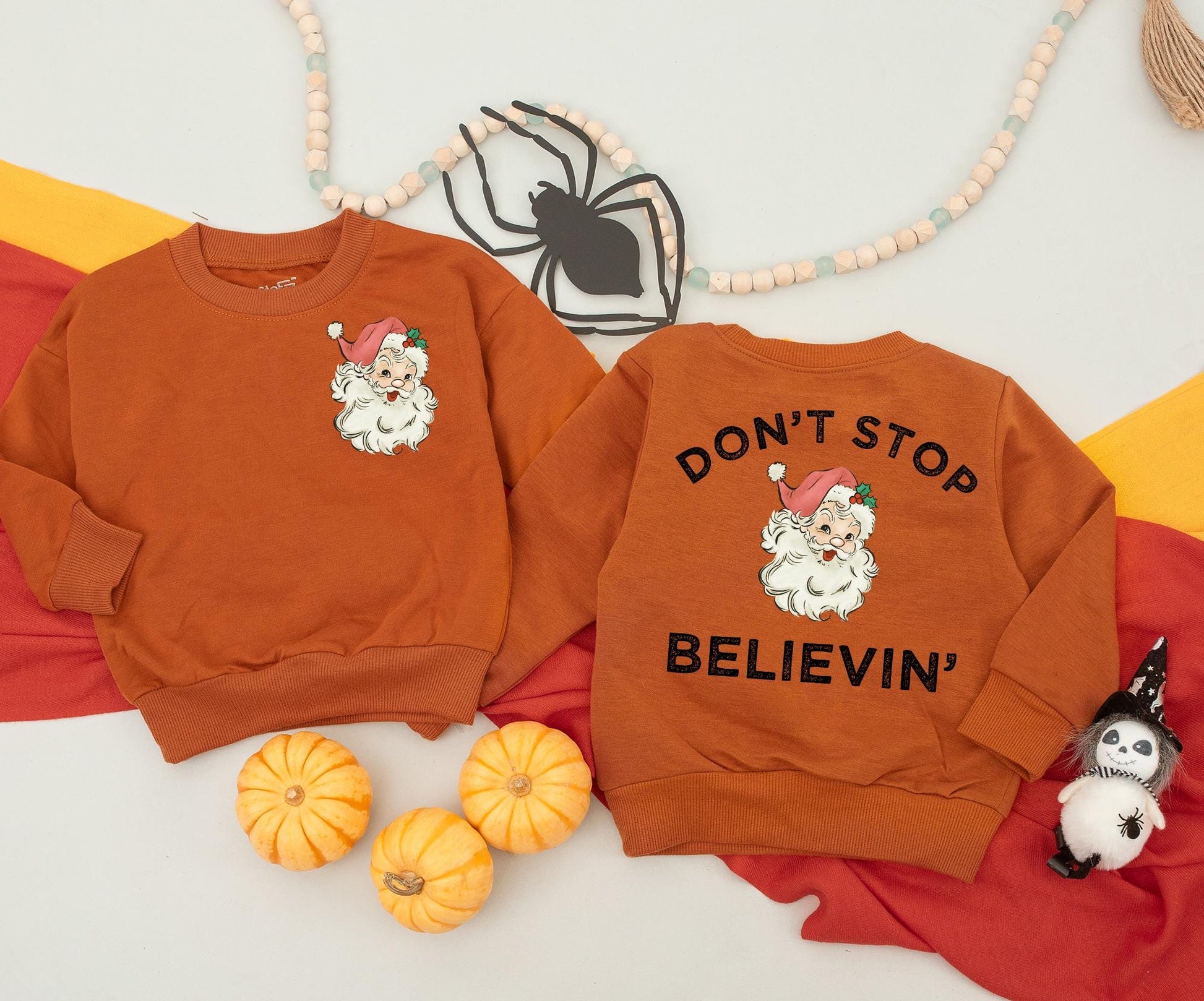 Retro Santa 'Don't Stop Believin' Sweatshirt: Vintage Christmas Sweater for Women, Men, Kids, and Newborns—Nostalgic Xmas Family Matching Outfit Idea, Cute Coquette