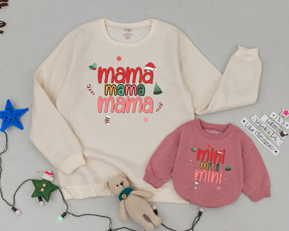 Retro Mama and Mini Christmas Sweatshirts: Matching Holiday Outfits for Mom and Baby, Xmas Family Shirts, Cute Festive Newborn Set, Year-End Gift Idea