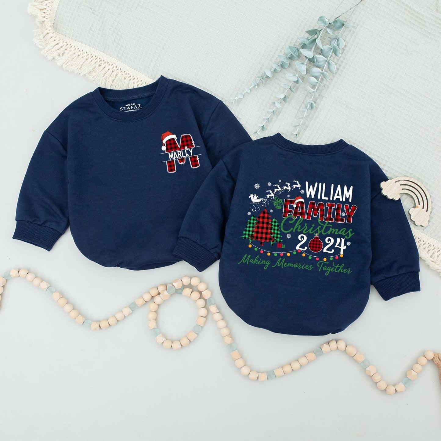 Personalized Family Christmas Sweatshirt Buffalo Plaid Name Initial Sweater Matching 2024 Making Memories Together Custom Xmas Holiday Crew Soft Cotton