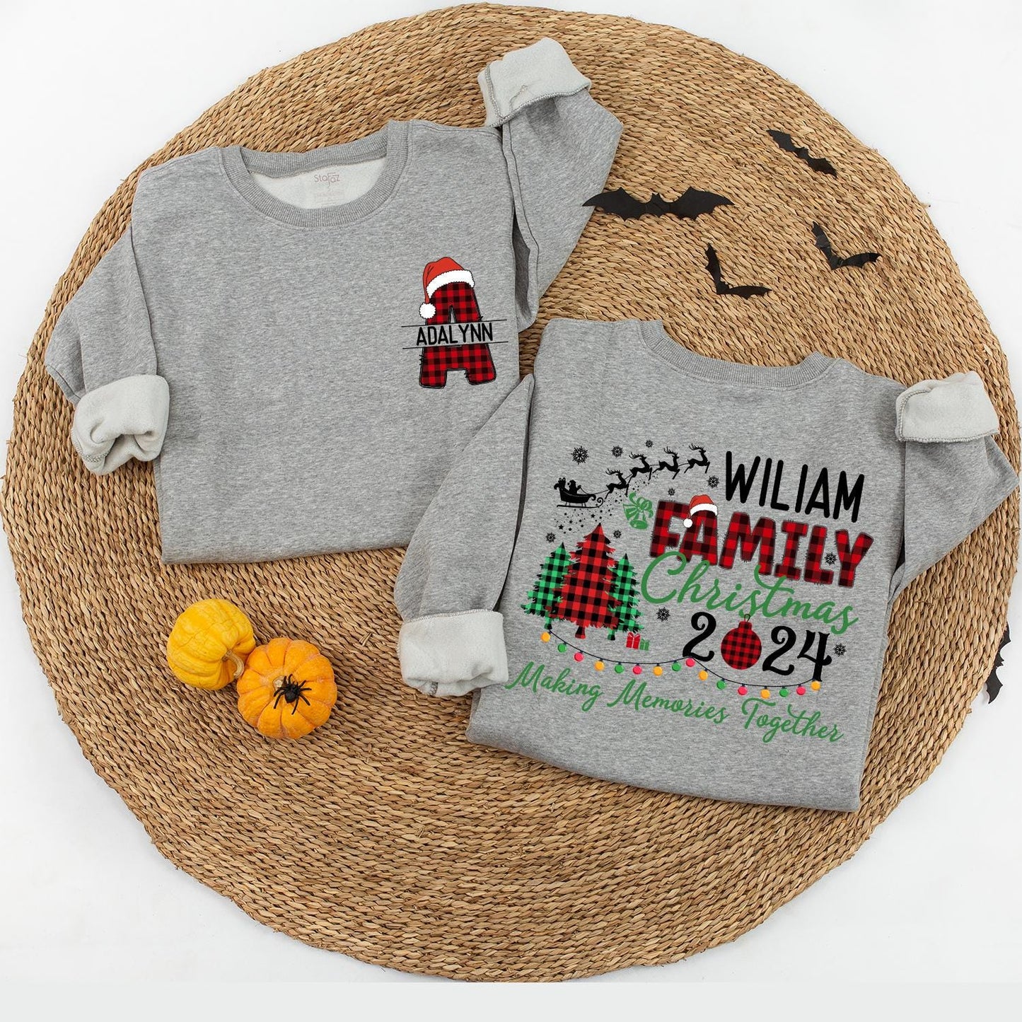 Personalized Family Christmas Sweatshirt Buffalo Plaid Name Initial Sweater Matching 2024 Making Memories Together Custom Xmas Holiday Crew Soft Cotton