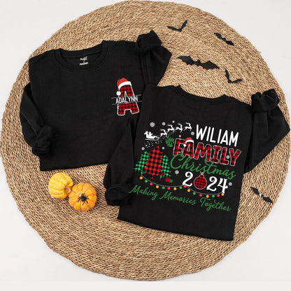 Personalized Family Christmas Sweatshirt Buffalo Plaid Name Initial Sweater Matching 2024 Making Memories Together Custom Xmas Holiday Crew Soft Cotton