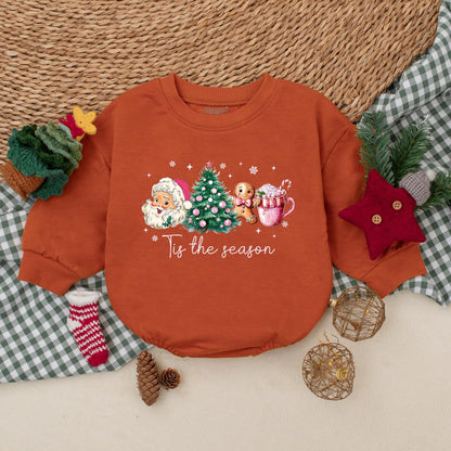 Tis the Season Christmas Romper Outfit Vintage Santa, Tree, & Cocoa Baby Girl Bodysuit Festive Holiday Infant Clothes Comfortable Christmas Gifts 138