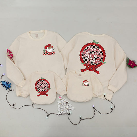 Retro Cowboy Santa Sweatshirt Merry Christmas Y'all Western Holiday Sweater Vintage Santa Gifts