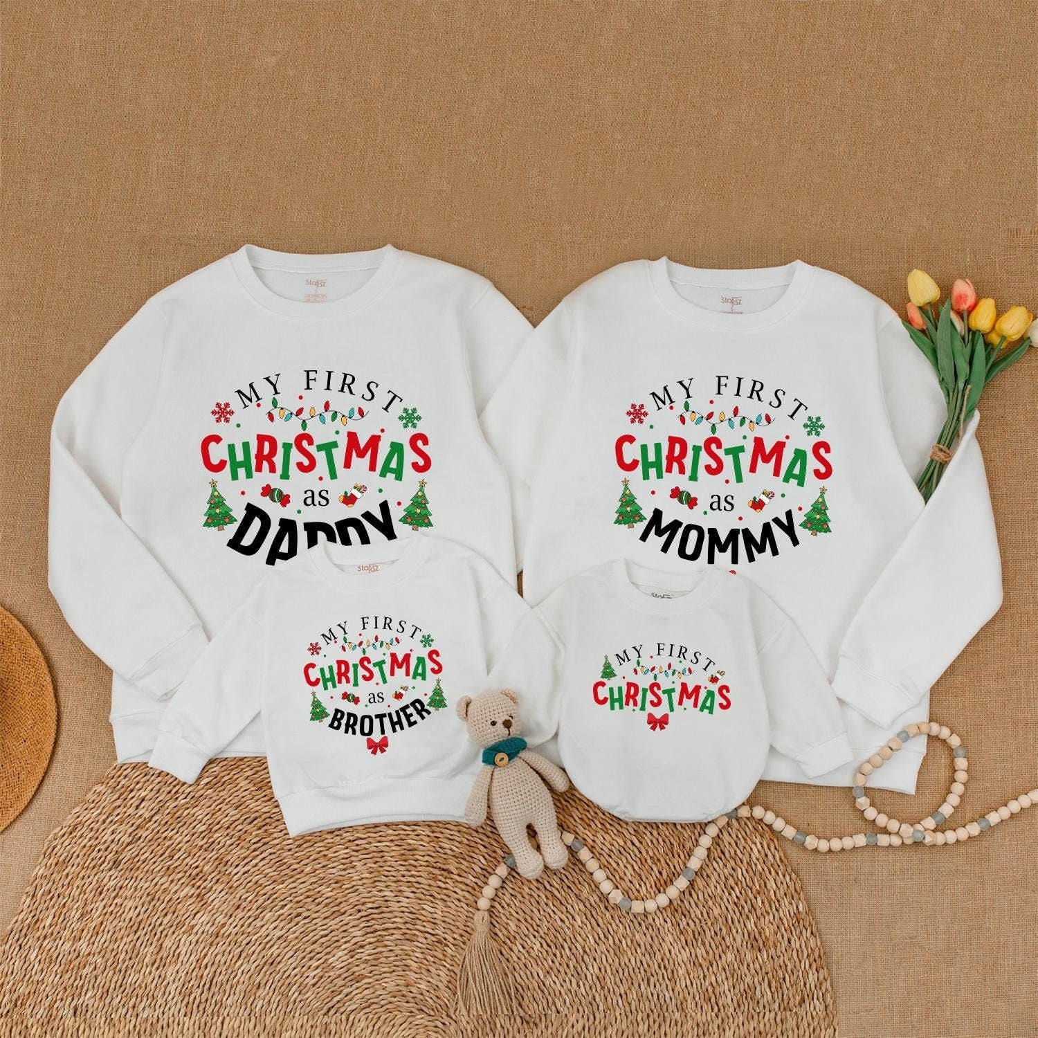 First Christmas Family Sweaters, Matching Xmas Outfits for Babies