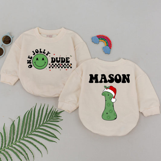 Retro Christmas Baby Romper: Personalized 1st Xmas & Shower Gift