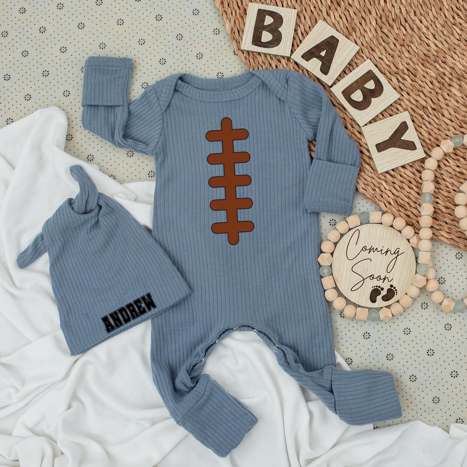Newborn Baby Football Bodysuit & Hat Set: Andrew Design, Retro Sporty Outfit, Perfect for Dad & Baby, Pregnancy Gift, Baby Boy Clothes
