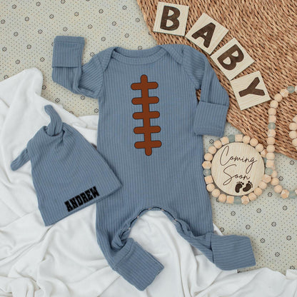Newborn Baby Football Bodysuit & Hat Set: Andrew Design, Retro Sporty Outfit, Perfect for Dad & Baby, Pregnancy Gift, Baby Boy Clothes
