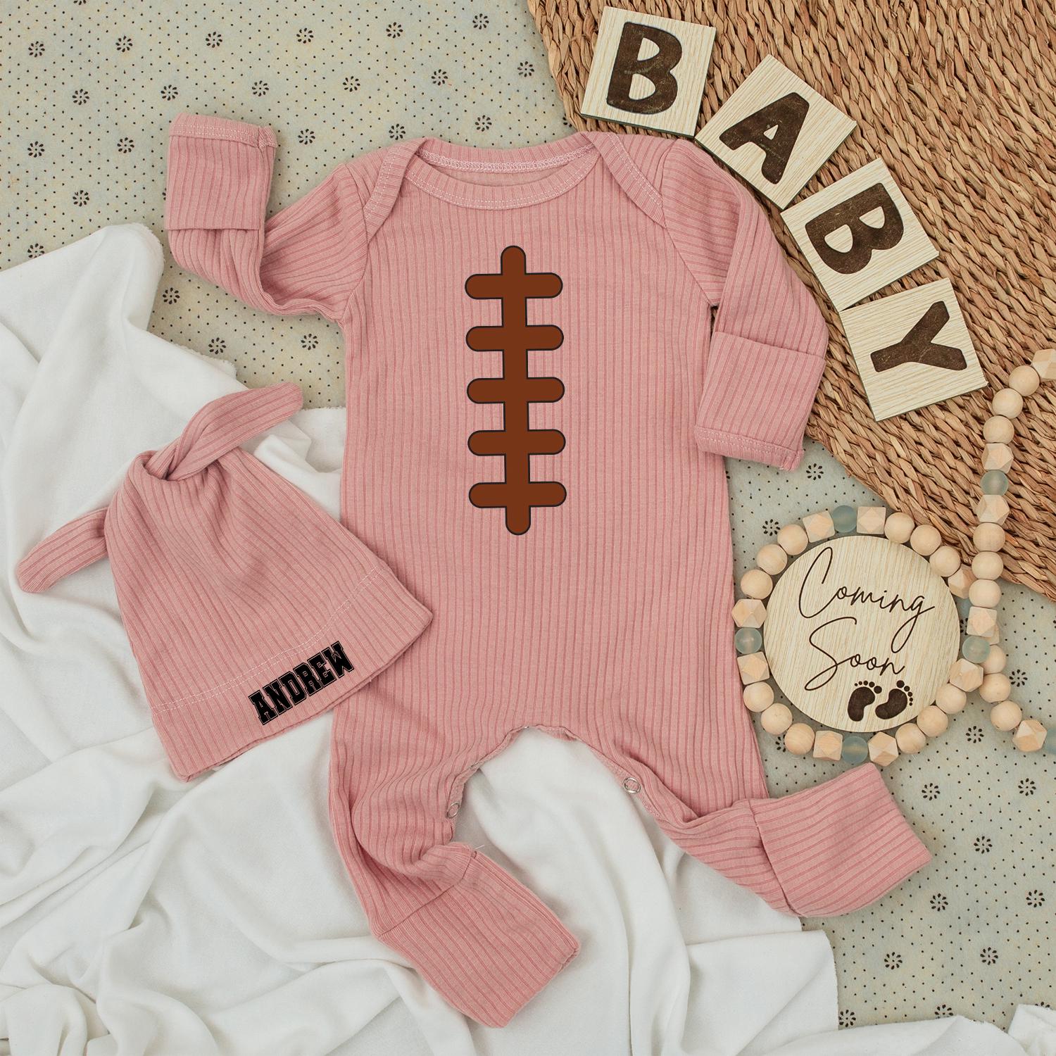 Newborn Baby Football Bodysuit & Hat Set: Andrew Design, Retro Sporty Outfit, Perfect for Dad & Baby, Pregnancy Gift, Baby Boy Clothes