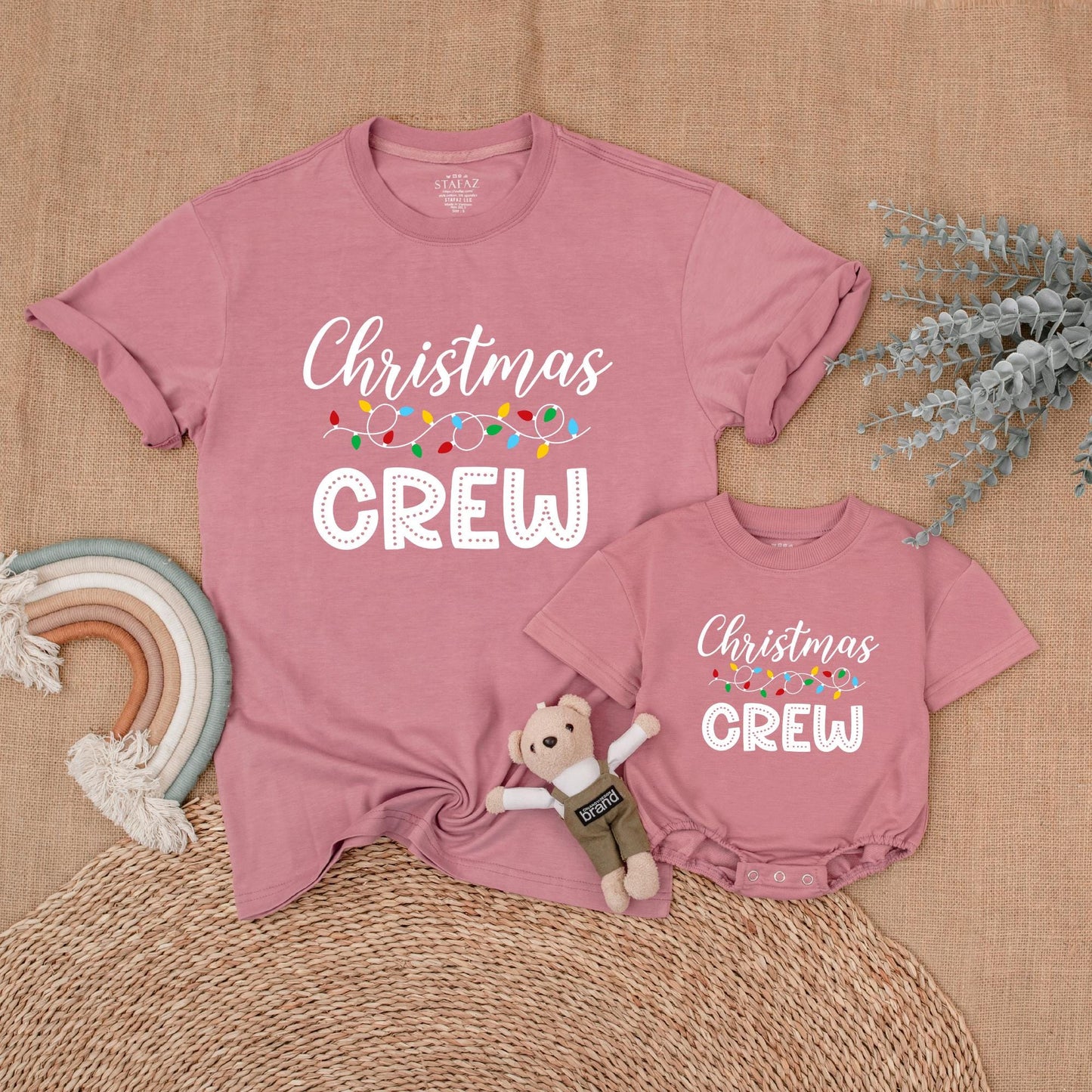 Christmas Crew Matching Family Shirts Festive Lights Design Festive Family Outfits Baby Toddler Mama Papa