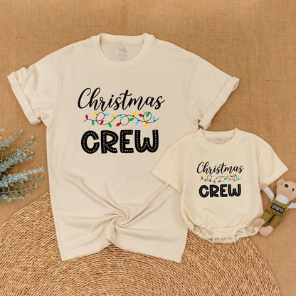 Christmas Crew Matching Family Shirts Festive Lights Design Festive Family Outfits Baby Toddler Mama Papa