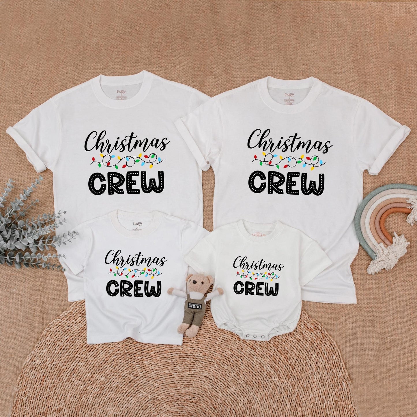 Christmas Crew Matching Family Shirts Festive Lights Design Festive Family Outfits Baby Toddler Mama Papa