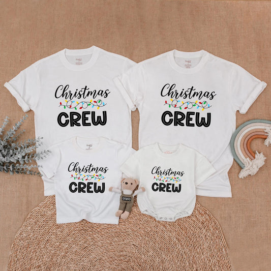 Christmas Crew Matching Family Shirts Festive Lights Design Festive Family Outfits Baby Toddler Mama Papa