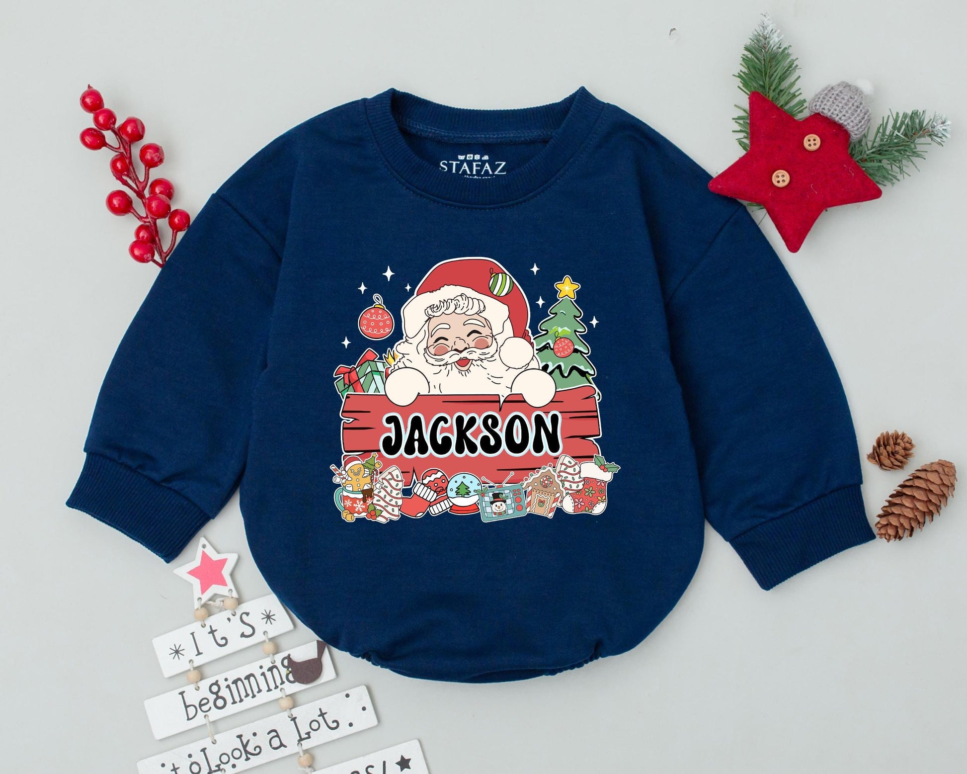 Personalized Vintage Santa Romper - Baby's First Christmas Outfit  