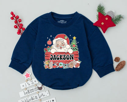 Personalized Vintage Santa Romper - Baby's First Christmas Outfit  