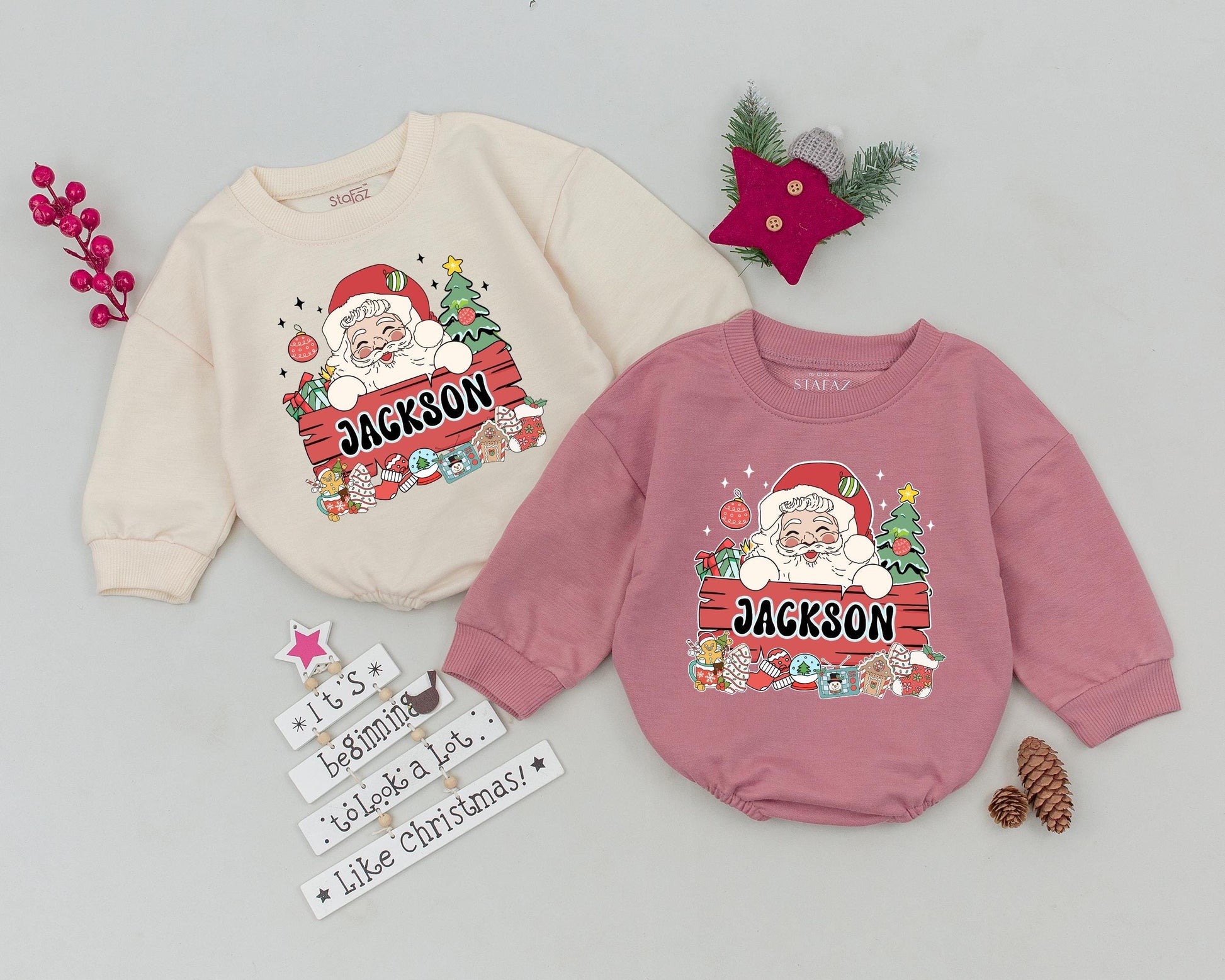 Personalized Vintage Santa Romper - Baby's First Christmas Outfit  