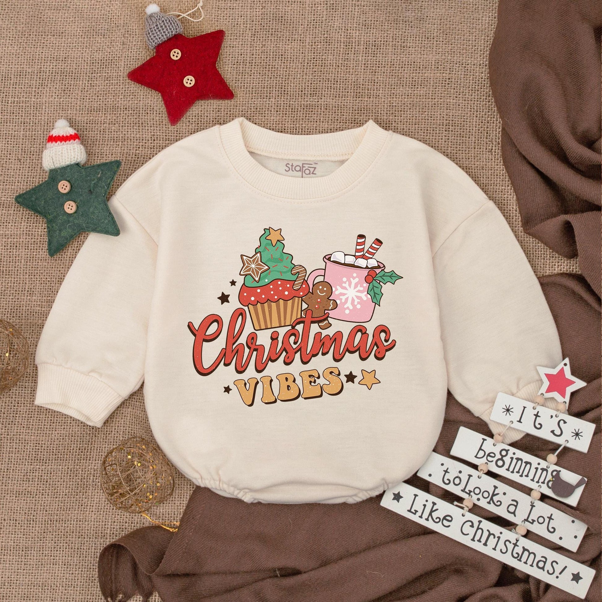 Cozy Christmas Baby Bubble Romper and Bodysuit Outfit Set