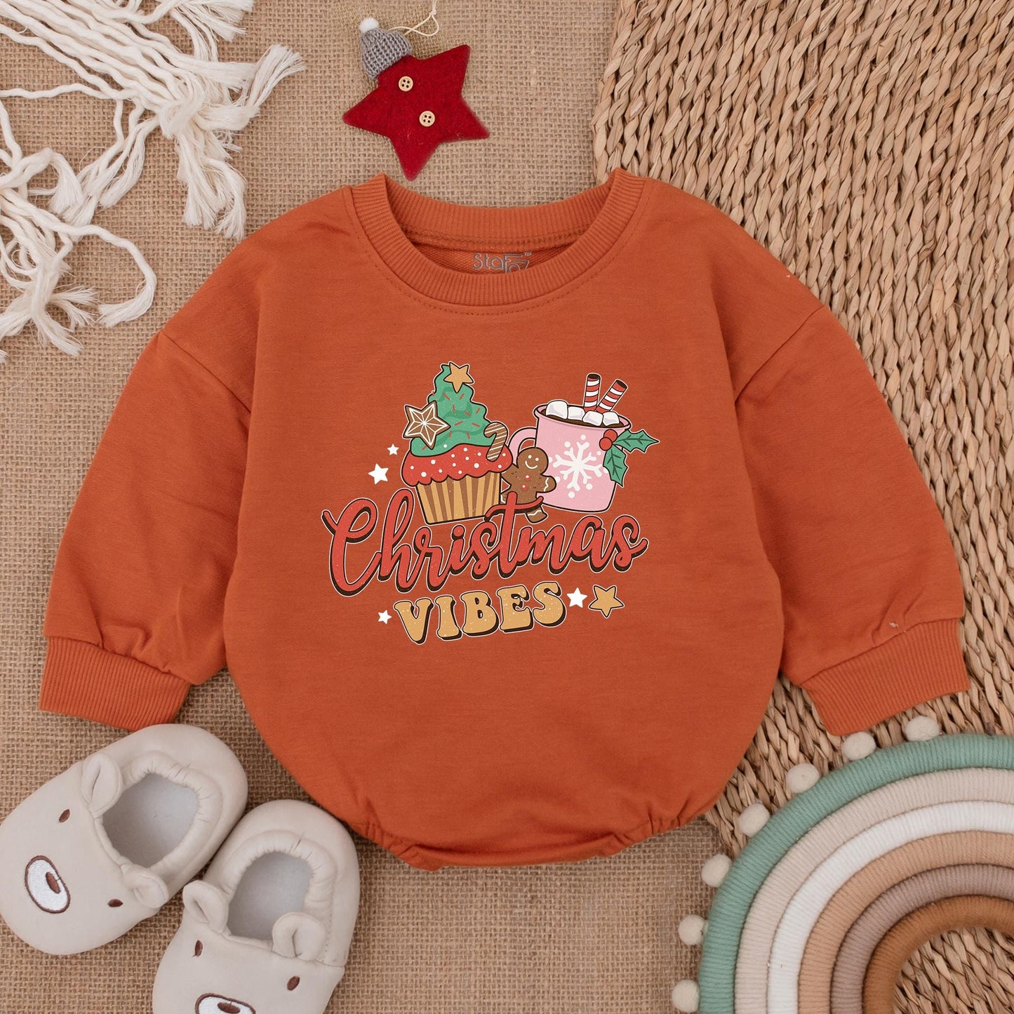 Cozy Christmas Baby Bubble Romper and Bodysuit Outfit Set