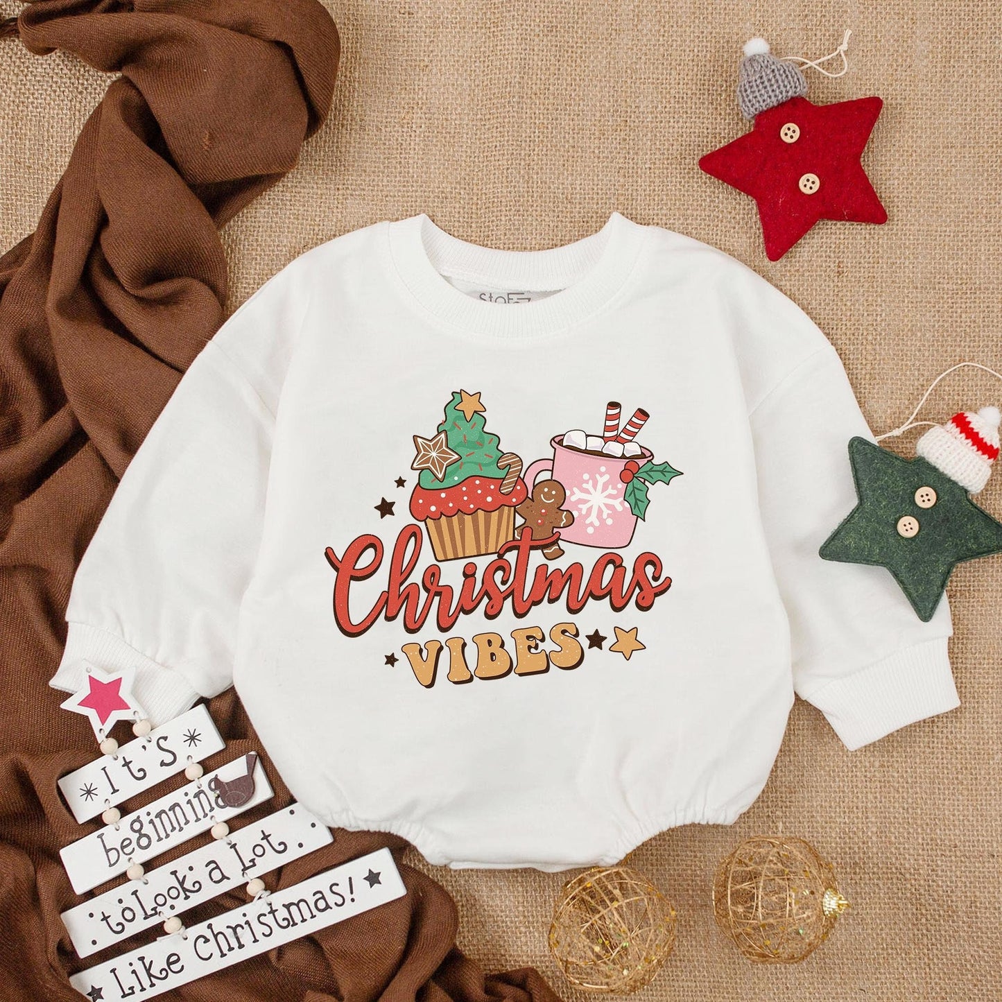 Cozy Christmas Baby Bubble Romper and Bodysuit Outfit Set