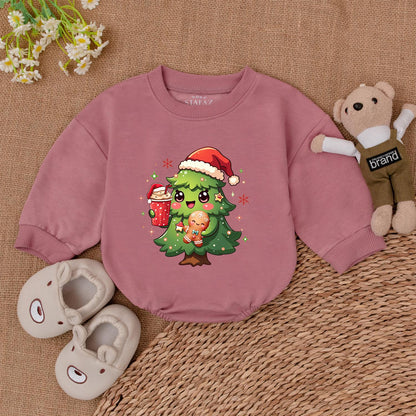 Cute Cartoon Christmas Tree Baby Romper Santa Hat Gingerbread Hot Drink Design Adorable Festive First Xmas Shower Gift Bodysuit
