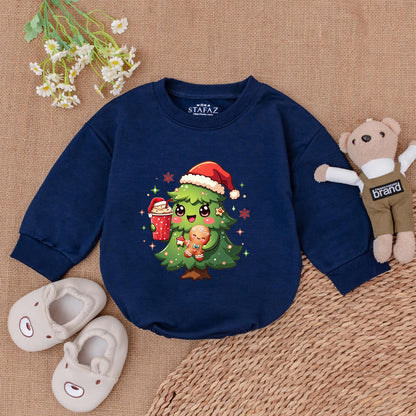 Cute Cartoon Christmas Tree Baby Romper Santa Hat Gingerbread Hot Drink Design Adorable Festive First Xmas Shower Gift Bodysuit