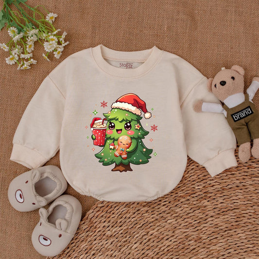 Cute Cartoon Christmas Tree Baby Romper Santa Hat Gingerbread Hot Drink Design Adorable Festive First Xmas Shower Gift Bodysuit