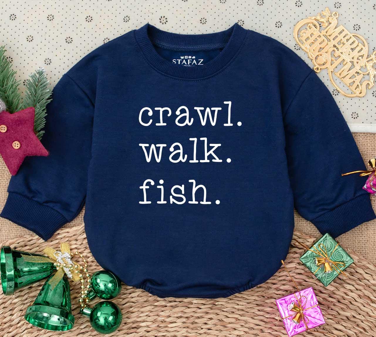 Crawl Walk Fish Baby Romper Cute Fishing Bodysuit Little Angler Outfit Gift for Baby Boy or Girl Soft Cotton Newborn Clothes Father's Day Present 139 chars