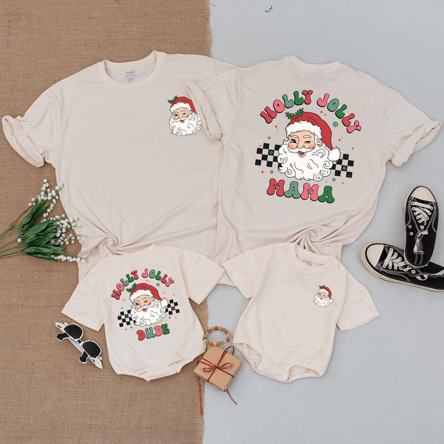 Holly Jolly Family Christmas Shirt - Retro Mama and Mini Tee