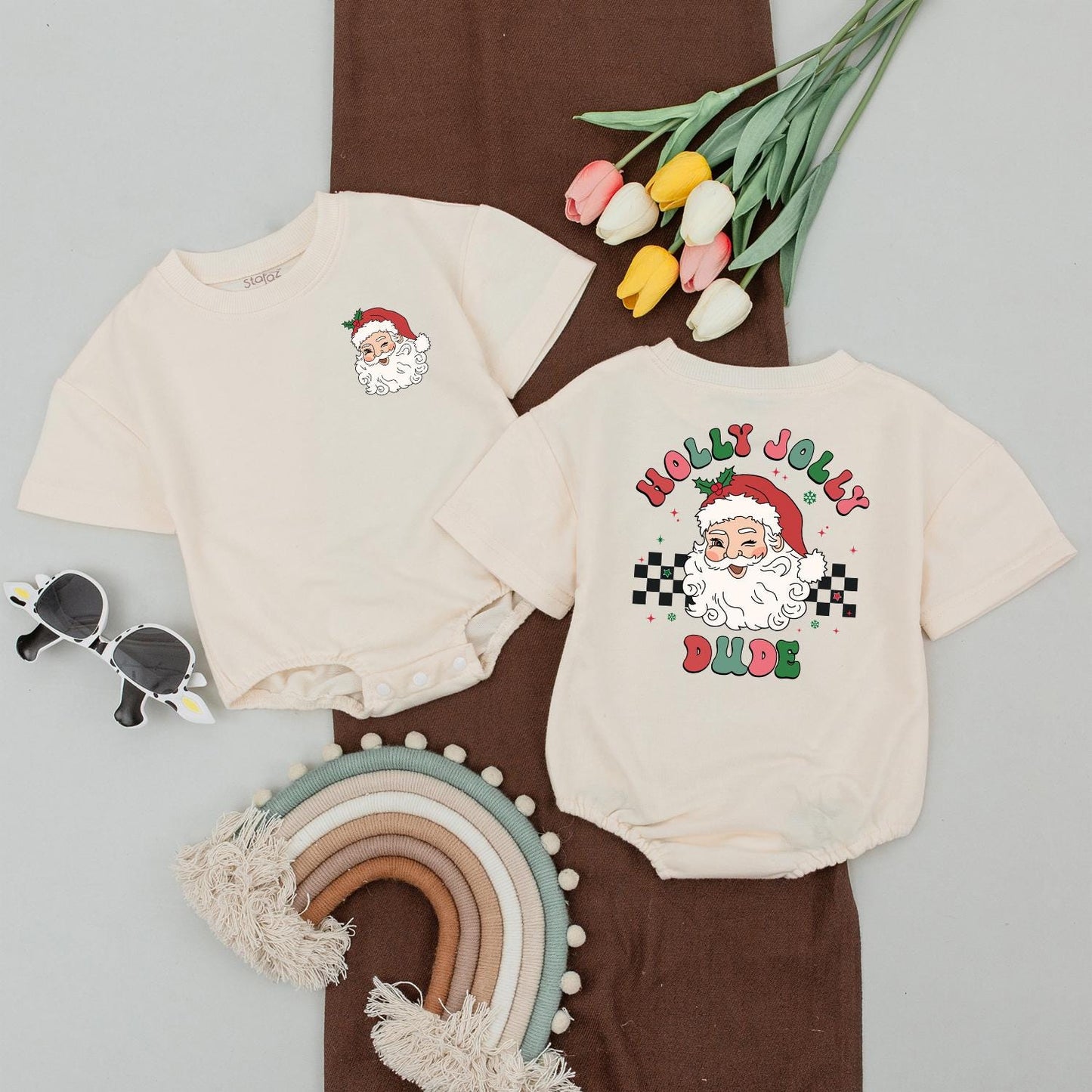 Holly Jolly Family Christmas Shirt - Retro Mama and Mini Tee