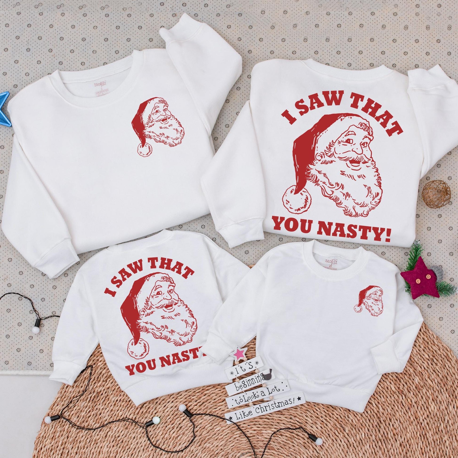 Funny Family Christmas Sweatshirt & Baby Romper - Nasty Santa Gift