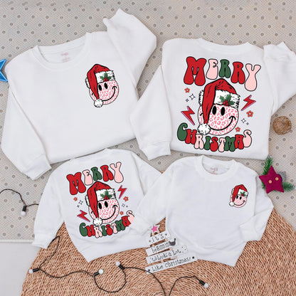 Groovy Smiley Leopard Christmas Sweatshirt | Family Holiday Outfit
