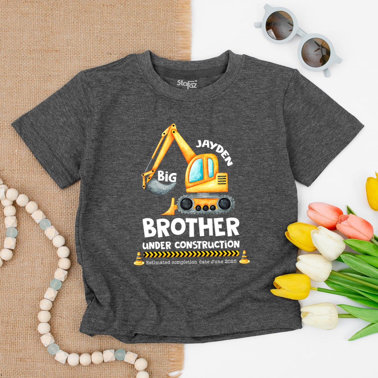 Big Brother Under Construction Shirt, Personalized Excavator T-Shirt for Toddler Jayden, Promoted to Brother Outfit, Future Brother Gift June 2025