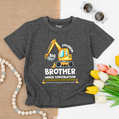 Big Brother Under Construction Shirt, Personalized Excavator T-Shirt for Toddler Jayden, Promoted to Brother Outfit, Future Brother Gift June 2025