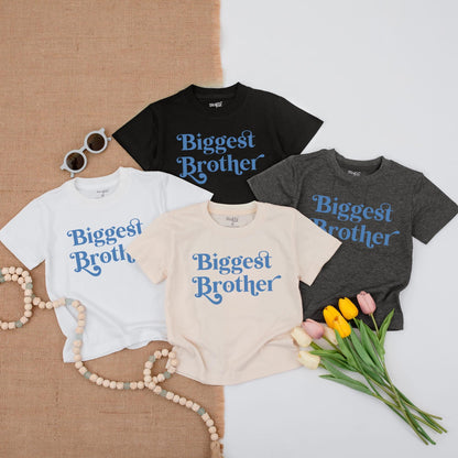 Biggest Brother Toddler Shirt Announcement Gift, Promoted to Big Bro Outfit Muted Blue Serif Design Cute Sibling Tee Swirls Baby Shower Present Idea 138
