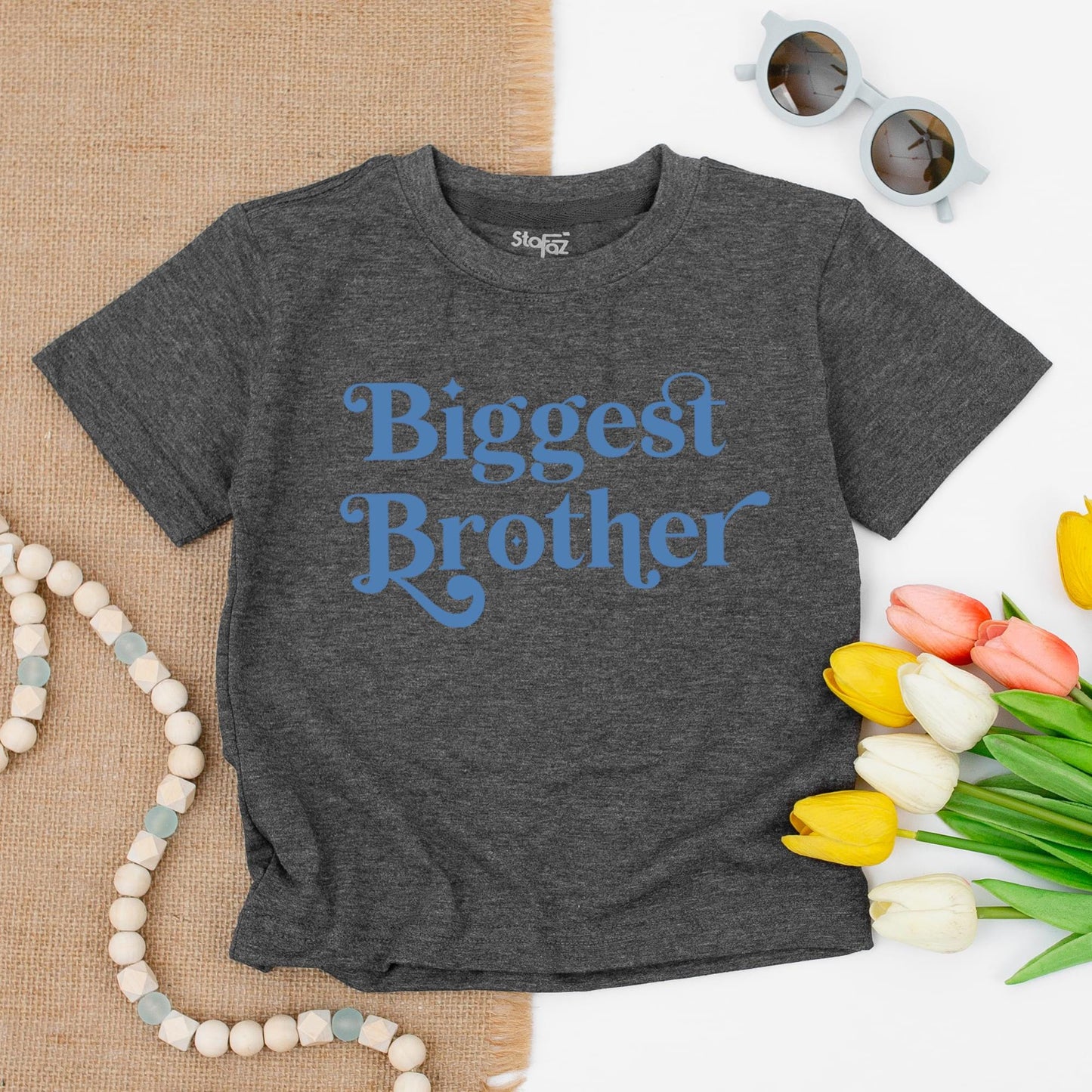 Biggest Brother Toddler Shirt Announcement Gift, Promoted to Big Bro Outfit Muted Blue Serif Design Cute Sibling Tee Swirls Baby Shower Present Idea 138