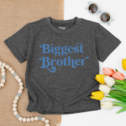 Biggest Brother Toddler Shirt Announcement Gift, Promoted to Big Bro Outfit Muted Blue Serif Design Cute Sibling Tee Swirls Baby Shower Present Idea 138
