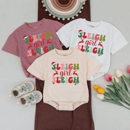 Sleigh Girl Sleigh Retro Christmas Tees Matching Family Shirts Vintage Holly Jolly Holiday Spirit Mama and Mini T-Shirts Festive Fun