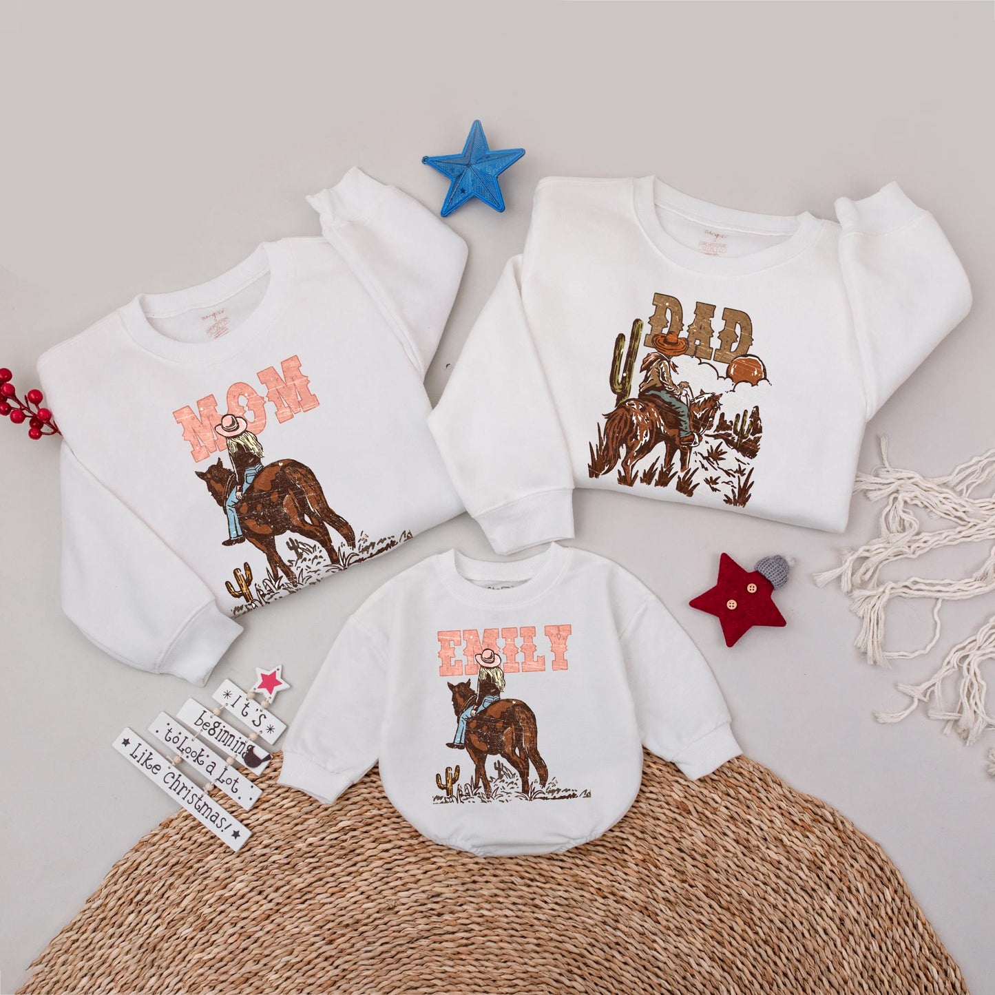 Matching Western Family Shirts Personalized with Names Cowboy Cowgirl Desert Theme Outfit Country Dad Mom Emily, Rodeo Party