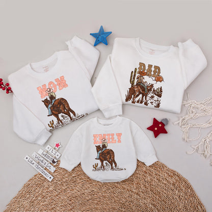 Matching Western Family Shirts Personalized with Names Cowboy Cowgirl Desert Theme Outfit Country Dad Mom Emily, Rodeo Party