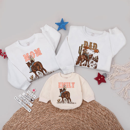 Matching Western Family Shirts Personalized with Names Cowboy Cowgirl Desert Theme Outfit Country Dad Mom Emily, Rodeo Party