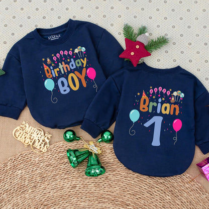 Personalized Brian First Birthday Boy Romper Colorful Balloons Stars Playful Festive Celebration Outfit Toddler Long Sleeve Cute Party Gift