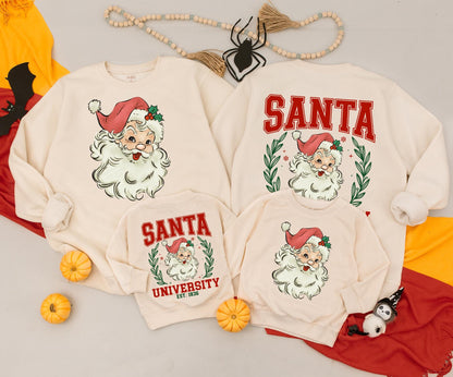 Retro Santa University Christmas Sweatshirt Toddler Outfit, Vintage Graphic Holiday Sweater, Cute Xmas Baby Romper, Newborn Gift Est. 1836 (2 Sided) 