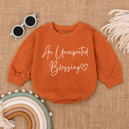 An Unexpected Blessing Bubble Romper Baby Announcement White Cursive Text Soft Baby Clothes Gift For Baby Shower Surprise Arrival